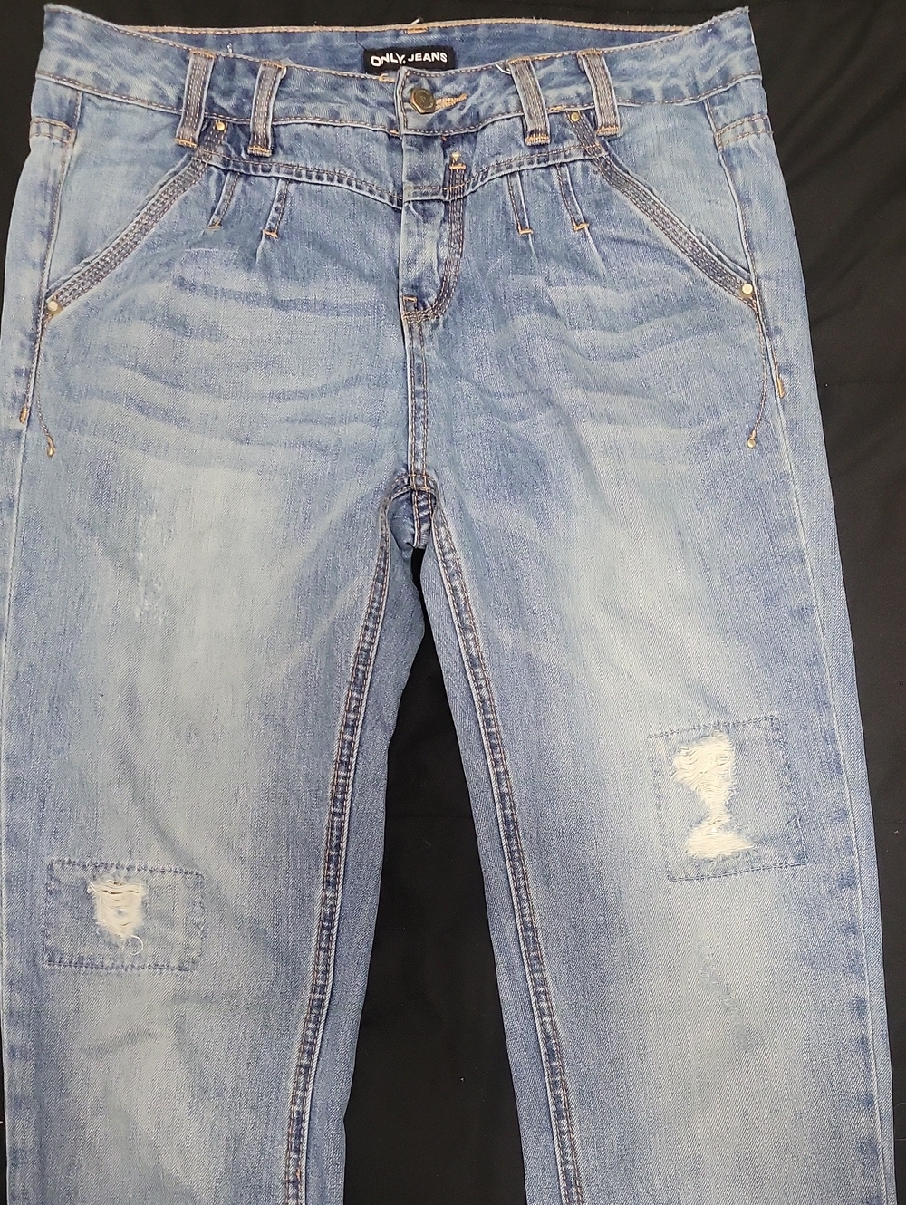 ONLY Size 28 Light Wash High Rise Pleated Front Yoke Distressed Jeans